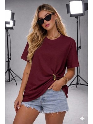 ribana Kadın Bisiklet Yaka Kısa Kollu Gold Yan Toka Detaylı T-Shirt 5035
