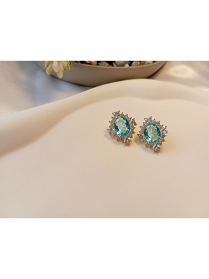 Xuping Jewelry 14 Ayar Altın Kaplama Akuamarin Kristal Taşlı Lüks Küpe (2 Cm)