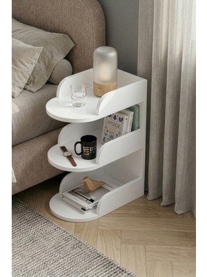 Gold Falez Komodin Modern Ahşap 3 Katlı Raflı Yan Sehpa Çok Amaçlı Organizer Kitaplık 182 Beyaz