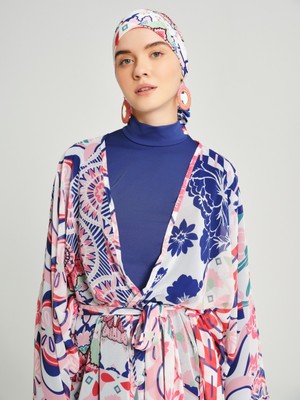 Alfasa 5 Parçalı Rahat Hızlı Kuruyan Krep Şifon Kumaş Motif Desenli Tesettür Mayo Set