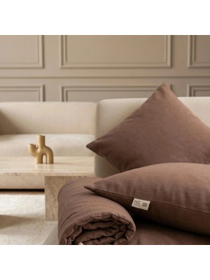 NDC Home Luxury Keten Koltuk Pedi / Şiltesi [kırlentli] - Kahverengi
