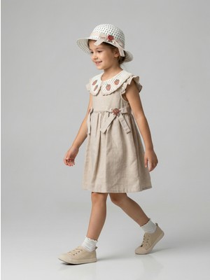 Pampal Kız Çocuk Çilek Nakışlı Şapkalı Elbise