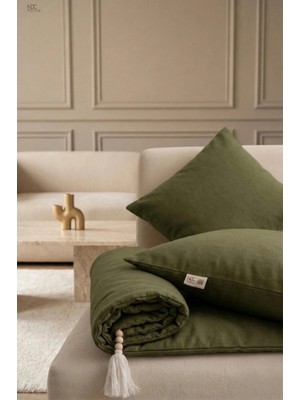 NDC Home Luxury Keten Koltuk Pedi / Şiltesi [kırlentli] - Haki