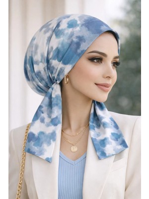 Aişe Tesettür Mavi Batik Desen Eşarp Bone