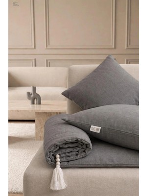 NDC Home Luxury Keten Koltuk Pedi / Şiltesi [kırlentli] - Füme