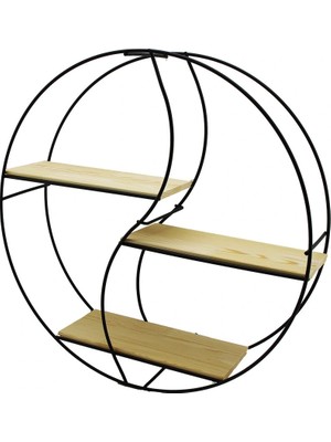 Krm Sembol - Yuvarlak 3 Katlı Metal Dekoratif Duvar Raf 60 x 14 x 60 cm (5047) Krm