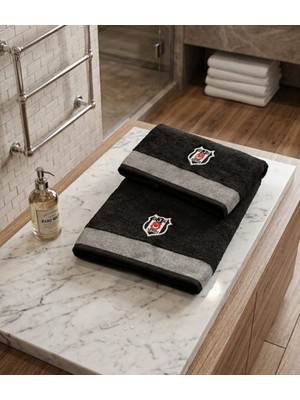 Taç Yeni Sezon Lisanslı Beşiktaş Bukle 2'li Banyo-Yüz Havlu Set