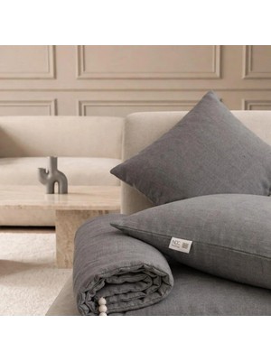 NDC Home Luxury Keten Koltuk Pedi / Şiltesi [kırlentli] - Füme