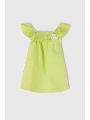 United Colors Of Benetton Sarı Kadın / Kız Kk_keten Karışımlı Çiçek Aplikeli Askısı Fırfırlı Pileli Elbise Model Kodu: 43WBGV026SARI