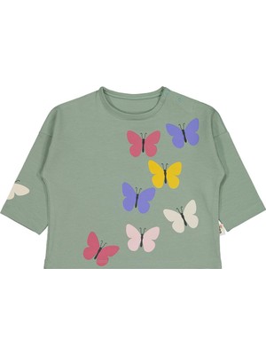 Civil Baby Küçük Kelebekler Baskılı 6-18 Ay Sweatshirt - Yeşil
