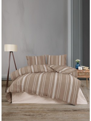 Hartex Soft Cotton Çift Kişilik Çizgili Kahverengi Nevresim Takımı