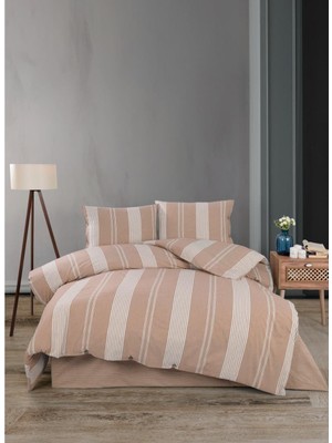 Hartex Soft Cotton Çift Kişilik Çizgili Bej Nevresim Takımı