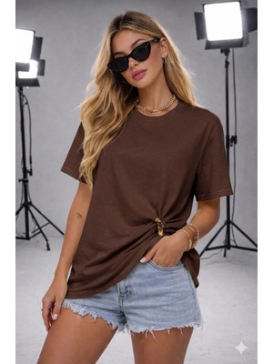 ribana Kadın Bisiklet Yaka Kısa Kollu Gold Yan Toka Detaylı T-Shirt 5035