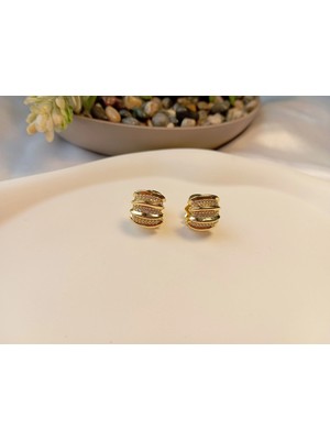 Xuping Jewelry 14 Ayar Altın Kaplama Zirkon Taşlı Bombeli Halka Küpe (1 Cm)