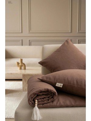 NDC Home Luxury Keten Koltuk Pedi / Şiltesi [kırlentli] - Kahverengi