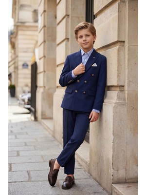  Erkek Çocuk Kruvaze Takım Elbise  Pamuk Çizgili  Gömlekli Takım Elbise 8-14 Yaş