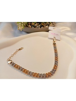 Xuping Jewelry Xuping Rose ve Gümüş Renk Geçişli Modern Zincir Bileklik (19-22 Cm)