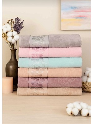 Mela Home Çiçek Desenli Kadife 50*90 cm 6'lı El ve Yüz Havlusu-Havlu Seti-Çeyizlik-Hediyelik-Mutfak %100 Pamuk