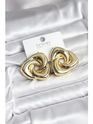 Krm Pirinç Gold Renk Geometrik Vintage Kadın Küpe Krm