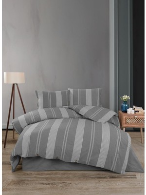 Hartex Soft Cotton Çift Kişilik Çizgili Açık Gri Nevresim Takımı