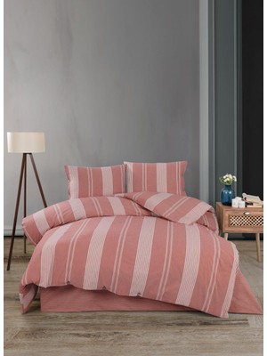 Hartex Soft Cotton Çift Kişilik Çizgili Pembe Nevresim Takımı