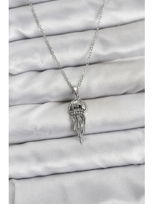Krm 316L Çelik Zincir Gümüş Renk Deniz Anası Model Zirkon Taşlı Kadın Kolye Krm