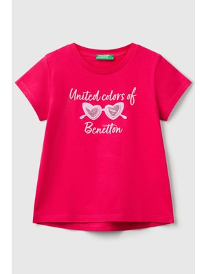 United Colors Of Benetton Fuşya Kadın / Kız Kk_simli Benetton Logo Baskılı T-Shirt Model Kodu: 3I1XG10JB02E