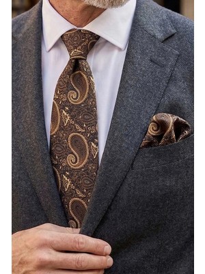 Kravatkolik Lacivert Şal Desen Mendilli Klasik Kravat KK13122