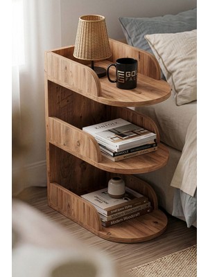 Gold Falez Komodin Modern Ahşap 3 Katlı Raflı Yan Sehpa Çok Amaçlı Organizer Kitaplık 180 Atlantik Çam