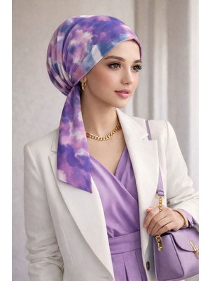 Aişe Tesettür Lila Batik Desen Eşarp Bone