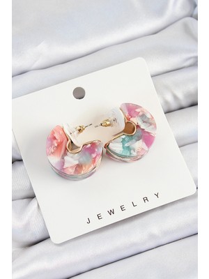 Krm Pirinç Mermer Desenli Vintage Yarım Halka Model Gold Renk Kadın Küpe Krm