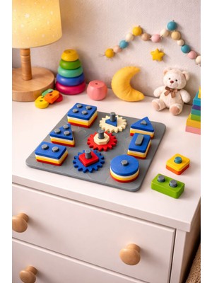 Montessori Eğitici Oyuncak Dişli Puzzle | Şekil ve Renk Eşleştirme Geliştirici Oyuncak