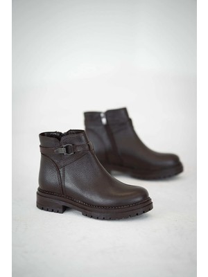 Akbir Mercury Kadın Hakiki Deri Kısa Bot Kahverengi