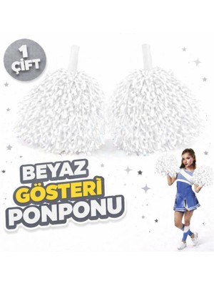 MiraLive 1 Çift ( 2 Adet ) Beyaz Renk 23 Nisan 19 Mayıs 29 Ekim Okul Gösteri Ponponları Ekstra Dolgun