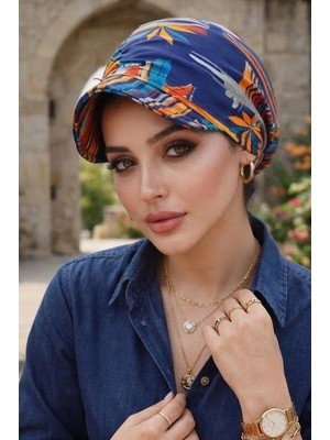 Aişe Tesettür Lacivert Turuncu Şapka Bone