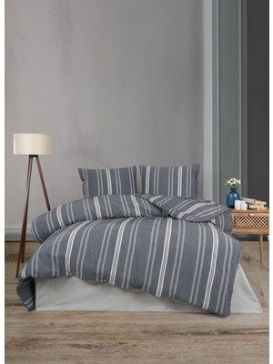 Hartex Soft Cotton Çift Kişilik Çizgili Antrasit Nevresim Takımı