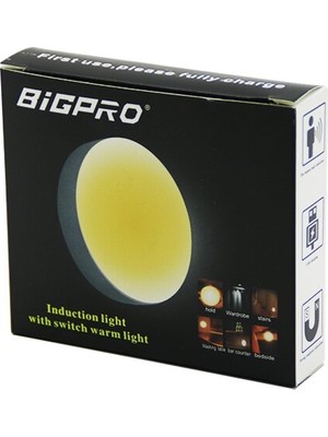 Esranın Dünyası Bigpro Sarı LED Sensörlü USB Şarjlı Yuvarlak Lamba 8.3cm Çap 2cm Kalınlık