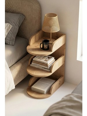 Gold Falez Komodin Modern Ahşap 3 Katlı Raflı Yan Sehpa Çok Amaçlı Organizer Kitaplık 181 Sepet