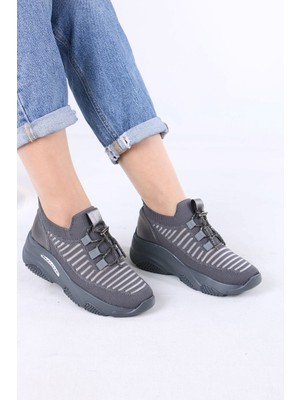 Sefayol Joella Gri Triko Taşlı Bağcıklı Kadın Spor Ayakkabı