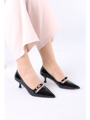 Sefayol Larue Siyah Rugan Tokalı Topuklu Kadın Ayakkabı