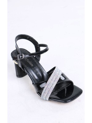 Sefayol Felix Siyah Rugan Taşlı Topuklu Kadın Ayakkabı