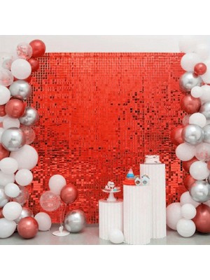 MiraLive Kırmızı Simli Fon Perde 1x2 M