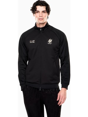 Erkek Normal Kalıp Esnek Kumaşlı Fermuarlı Dik Yakalı Ea7 Logo Detaylı Siyah Sweatshirt 7M002297 AF21420-UC001