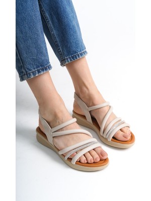 Sefayol Alvada Bej Mat Deri Kadın Sandalet