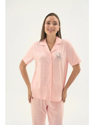 Sevim 17454 Kadın Düğmeli Baskılı Pijama Takım