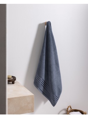 Madame Coco Marnot Bordürü %100 Pamuk Floşlu Banyo Havlusu - Mavi - 70X140 cm