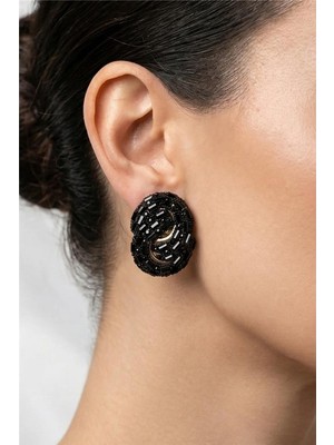 Petek Aksesuar Abiye Full Taşlı Elips Stud Küpe