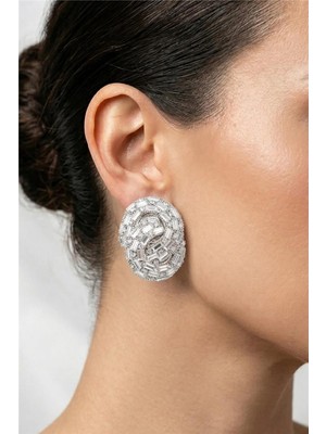 Petek Aksesuar Abiye Full Taşlı Elips Stud Küpe