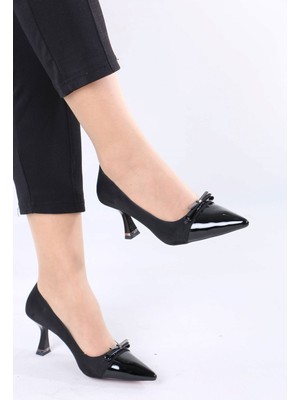 Sefayol Lunete Siyah Rugan Süet Tokalı Topuklu Kadın Ayakkabı