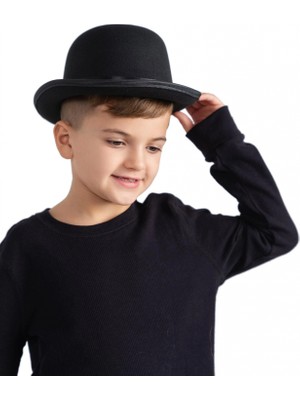 MiraLive Charlie Chaplin Stil Çocuk Şapkası – Siyah Melon Parti Şapkası